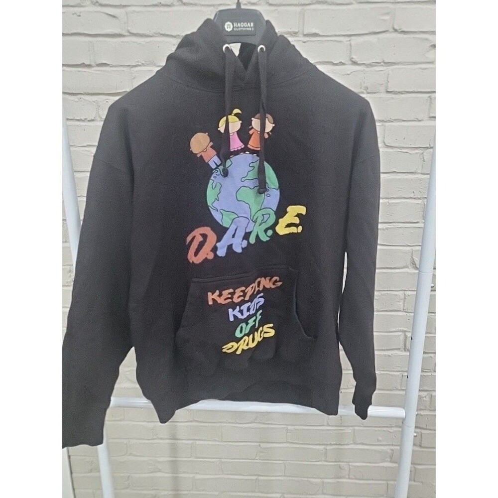 Vintage 90s DARE Hoodie Sweatshirt L Black Graphic Drugs Promo Sweater Jacket